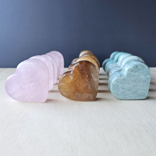 Amazonite, Golden Healer, Rose Quartz Standing Hearts | The Aligned Heart Set