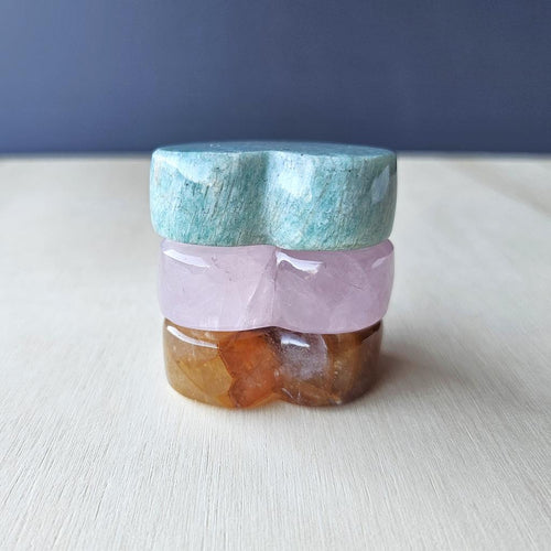 Amazonite, Golden Healer, Rose Quartz Standing Hearts | The Aligned Heart Set