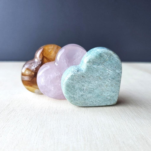 Amazonite, Golden Healer, Rose Quartz Standing Hearts | The Aligned Heart Set