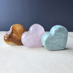 Amazonite, Golden Healer, Rose Quartz Standing Hearts | The Aligned Heart Set