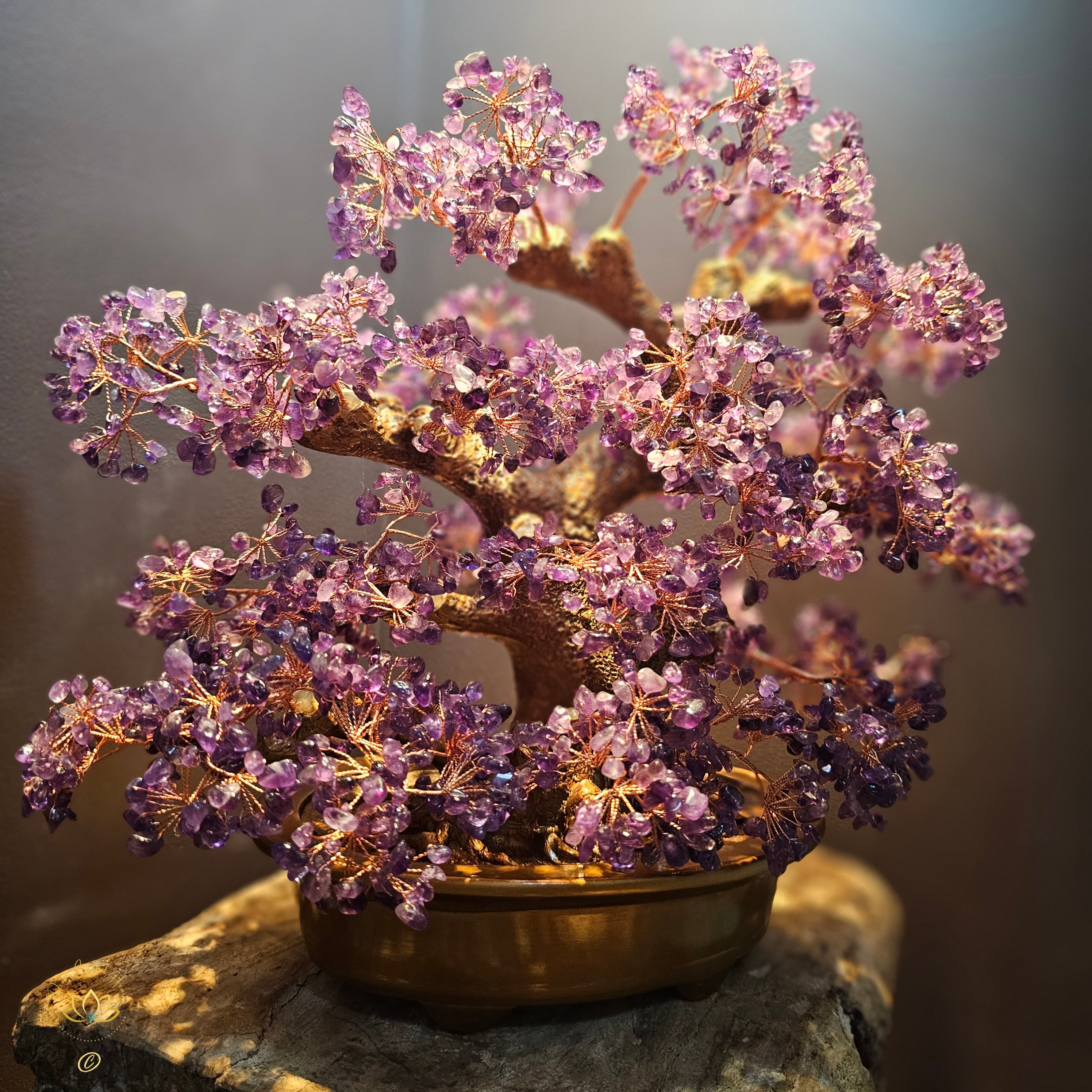 Rainbow Crystal Heart Bonsai Tree with Amethyst Cluster Base main image 0