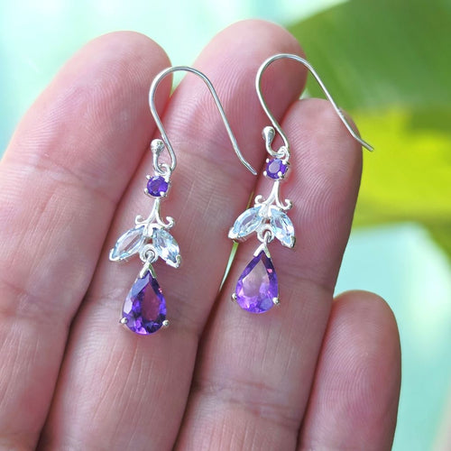 Amethyst & Blue Topaz Faceted Angel Earrings | Angelic Realm