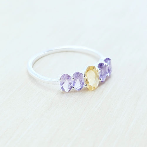 Amethyst & Citrine Faceted Ring | Dual Clarity