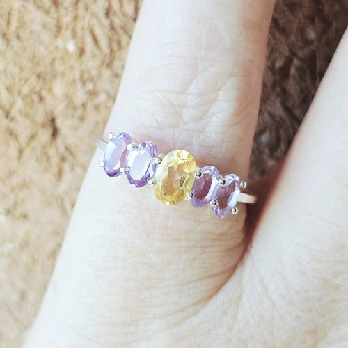 Amethyst & Citrine Faceted Ring | Dual Clarity