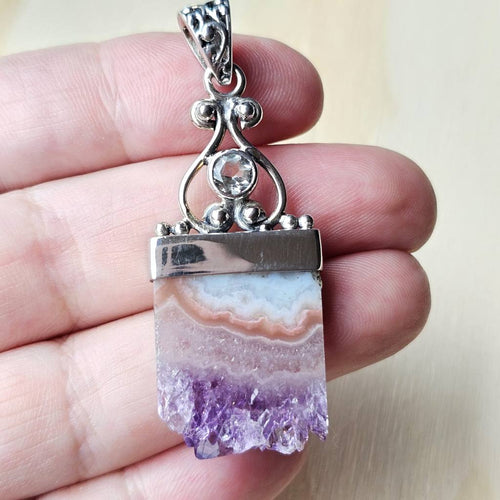 Amethyst & Prasiolite Druzy Pendant | Divine Balance