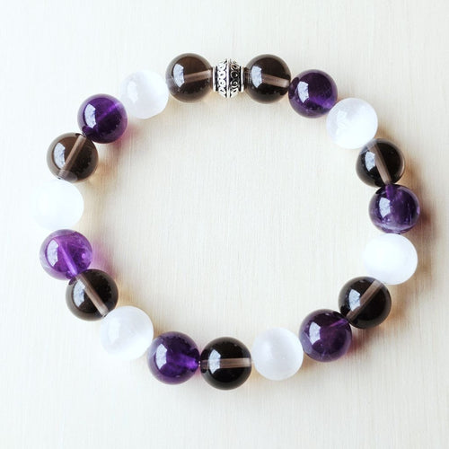 Amethyst, Selenite & Smoky Quartz Bracelet | The Cleanse