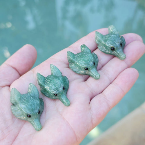 Aventurine Wolf Head Carvings | Prosperity Wolves