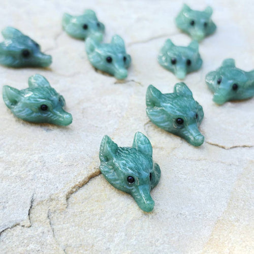 Aventurine Wolf Head Carvings | Prosperity Wolves