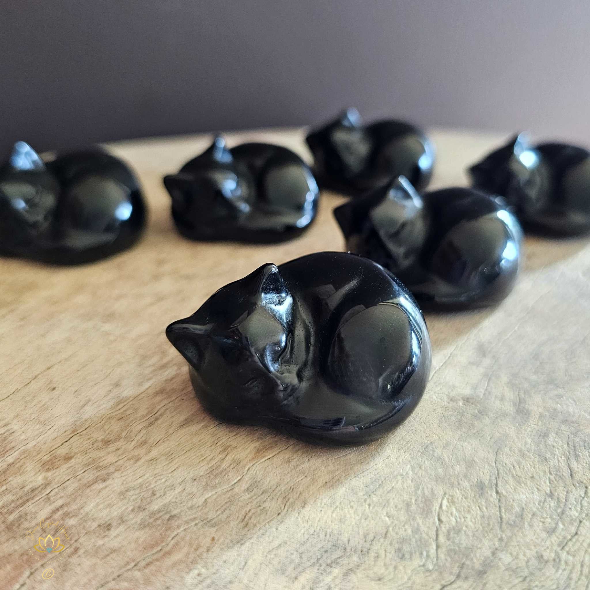 Black Obsidian Cats Divine Crystal Heart