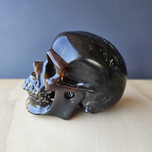 Blue Amber Skull Carving | The Keeper Of Memories