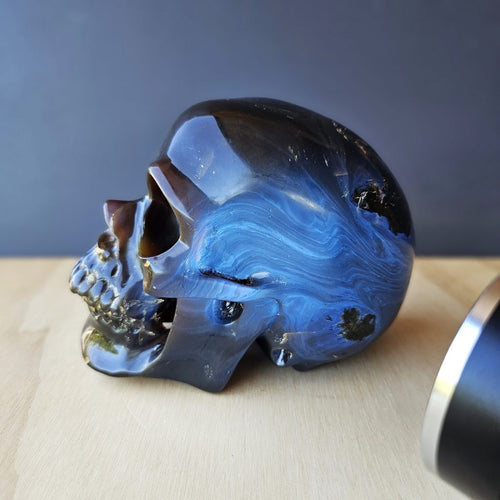 Blue Amber Skull Carving | The Keeper Of Memories