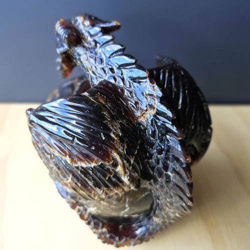 Blue Amber Skull & Dragon Carving | Imperium Draconis