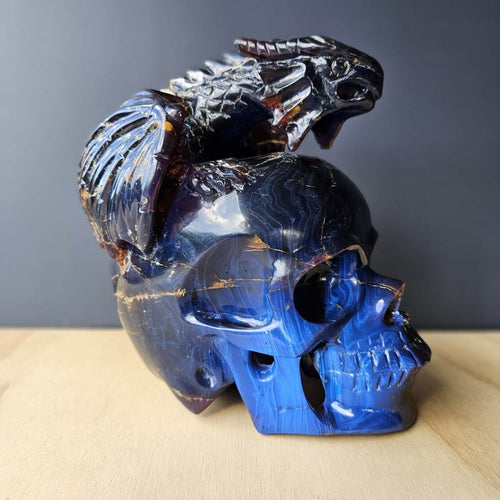 Blue Amber Skull & Dragon Carving | Imperium Draconis