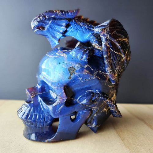 Blue Amber Skull & Dragon Carving | Imperium Draconis