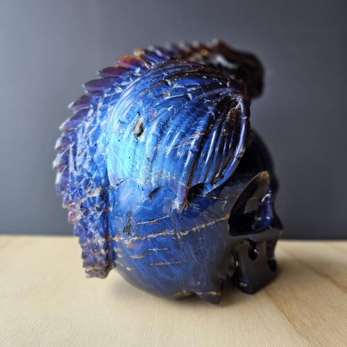 Blue Amber Skull & Dragon Carving | Imperium Draconis