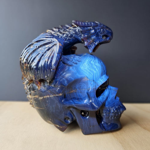 Blue Amber Skull & Dragon Carving | Imperium Draconis