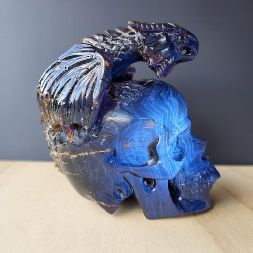 Blue Amber Skull & Dragon Carving | Imperium Draconis