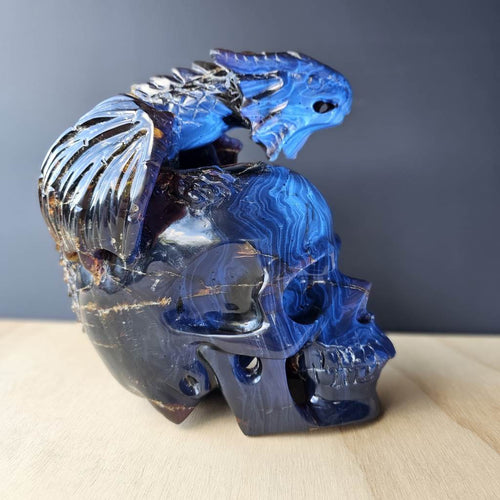 Blue Amber Skull & Dragon Carving | Imperium Draconis