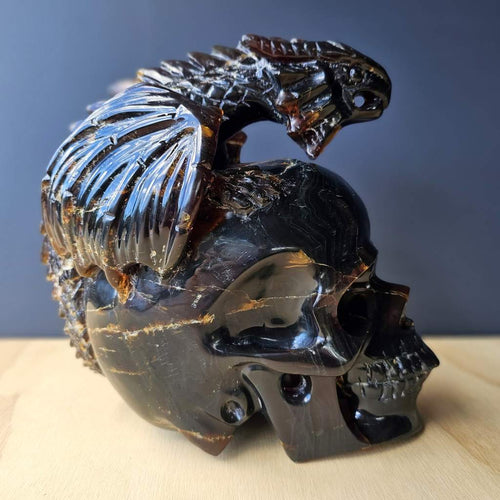 Blue Amber Skull & Dragon Carving | Imperium Draconis