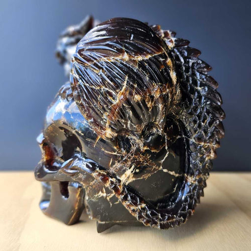 Blue Amber Skull & Dragon Carving | Imperium Draconis