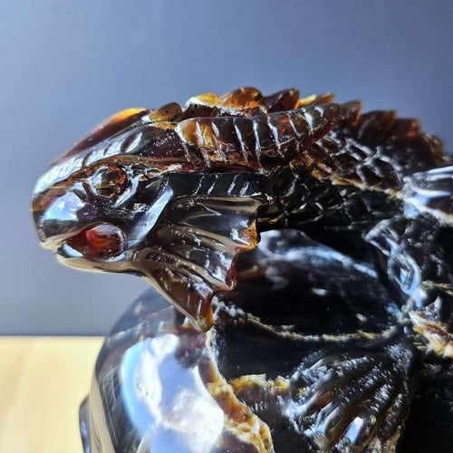 Blue Amber Skull & Dragon Carving | Imperium Draconis