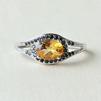 Brazilian Faceted Citrine & Black Spinel Ring | Golden Contrast