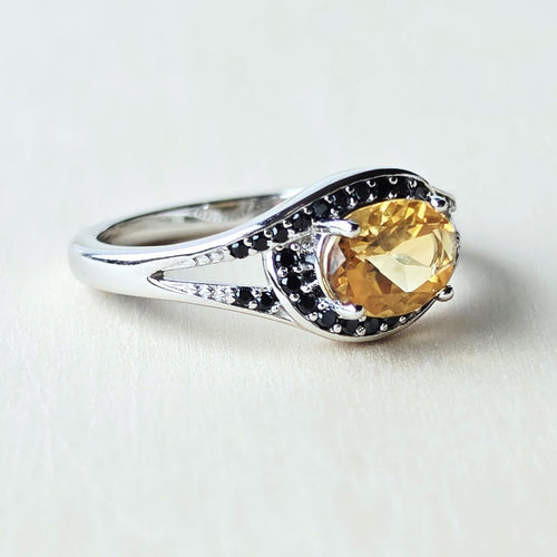 Brazilian Faceted Citrine & Black Spinel Ring | Golden Contrast