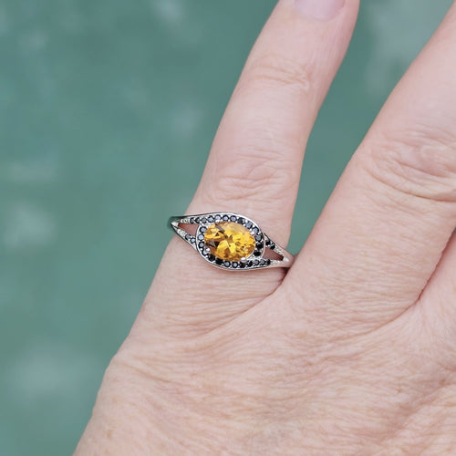 Brazilian Faceted Citrine & Black Spinel Ring | Golden Contrast