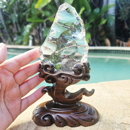 Brazilian Light Smoky Faceted Freeform | Custom Stand