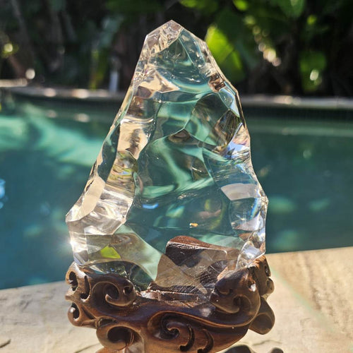 Brazilian Light Smoky Faceted Freeform | Custom Stand