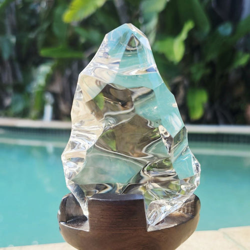 Brazilian Light Smoky Faceted Freeform | Custom Stand