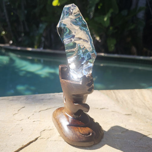 Brazilian Light Smoky Faceted Freeform | Custom Stand