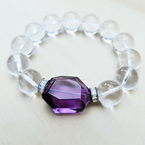 Brazilian Quartz & Faceted Amethyst Bracelet | Amethyst Elegance