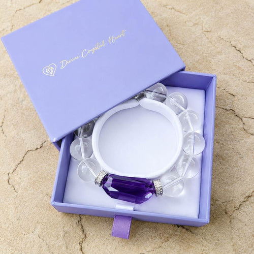 Brazilian Quartz & Faceted Amethyst Bracelet | Violet Symphony