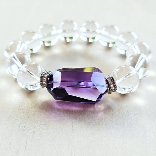Brazilian Quartz & Faceted Amethyst Bracelet | Violet Symphony