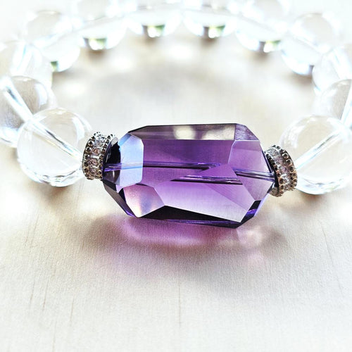 Brazilian Quartz & Faceted Amethyst Bracelet | Violet Symphony