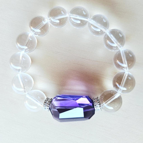 Brazilian Quartz & Faceted Amethyst Bracelet | Violet Symphony