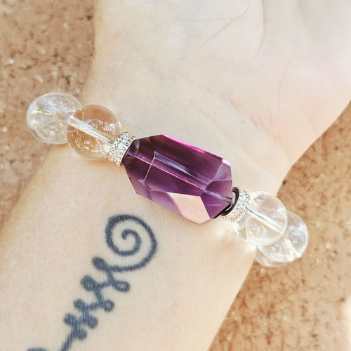 Brazilian Quartz & Faceted Amethyst Bracelet | Violet Symphony