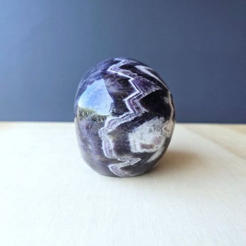 Chevron Amethyst Skull | Structured Calm Guardian