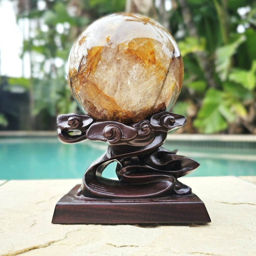 Crystal Sphere Stands | Black Ebony Wood Large