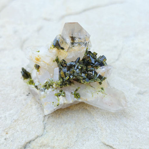 Epidote & Clear Quartz | Specimen