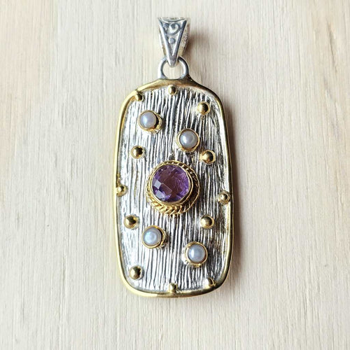 Faceted Amethyst & Pearl Pendant | Serene Waves Of Tranquility