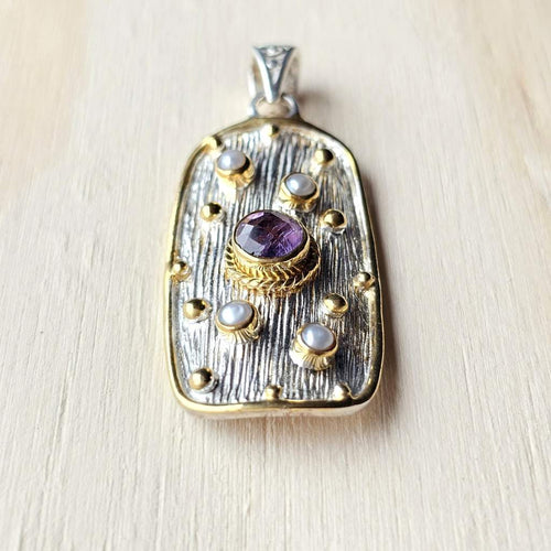 Faceted Amethyst & Pearl Pendant | Serene Waves Of Tranquility