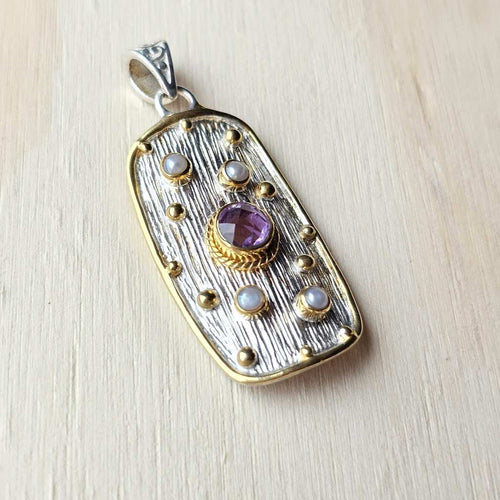 Faceted Amethyst & Pearl Pendant | Serene Waves Of Tranquility