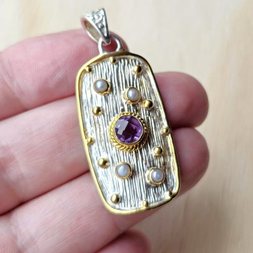 Faceted Amethyst & Pearl Pendant | Serene Waves Of Tranquility