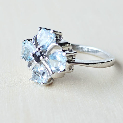 Faceted Blue Topaz & Black Spinel Ring | Four Of Hearts