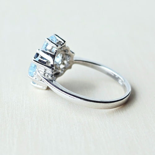Faceted Blue Topaz & Black Spinel Ring | Four Of Hearts