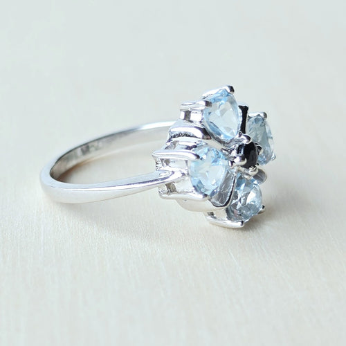 Faceted Blue Topaz & Black Spinel Ring | Four Of Hearts