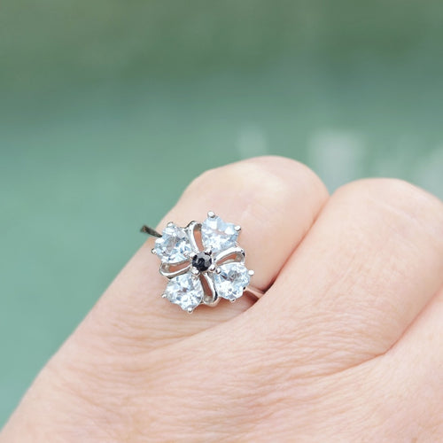 Faceted Blue Topaz & Black Spinel Ring | Four Of Hearts