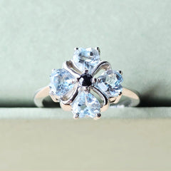 Faceted Blue Topaz & Black Spinel Ring | Four Of Hearts